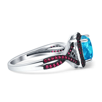 Halo Cushion Infinity Twist Side Stone Ruby CZ Engagement Ring Simulated Aquamarine 925 Sterling Silver Wholesale